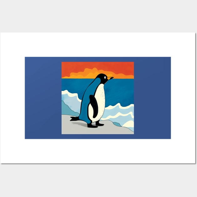 Single Penguin in snow watching the sunset Wall Art by Geminiartstudio